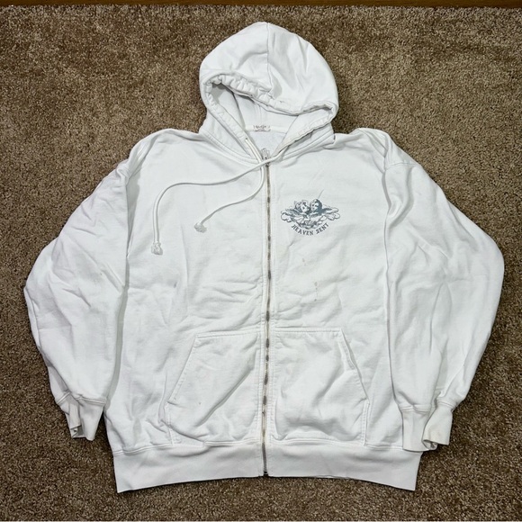 John Galt Hoodie Sweatshirt Unisex One Size Oversized White “Heaven Sent” Zip Up - Picture 1 of 10